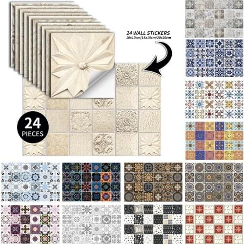 Waterproof Self-adhesive Wallpaper Decal Vintage Light Flower Wall Tile Stickers Kitchen Bathroom Home Tiles Decoration Sticker