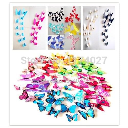 High Quality 12pcs PVC 3d Butterfly wall decor cute Butterflies wall stickers art Decals home Decoration