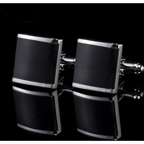 2 Pairs of Black Enamel Square Cuff links Mens Cufflinks