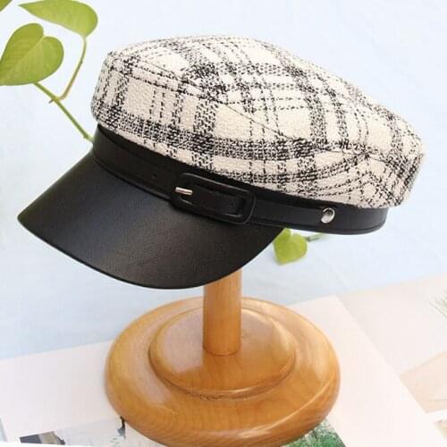 FUFAN031New Autumn Girl Lady Casual Plaid Patchwork Artist Newsboy Cap Beret Hat Octagonal Hat Gorros