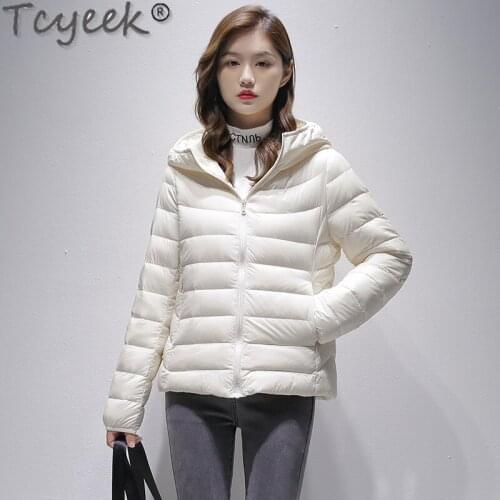 Tcyeek 2021 Womens Puffer Jacket Autumn 90% White Duck Down Coats Famale Light Thin Short Jackets Plus Size 6xl Casaco SQQ442