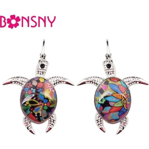 Bonsny Ocean Enamel Alloy Sea Turtle Earrings Stud French Clip Charms Fashion Animal Jewelry For Girls Women Lady Accessories