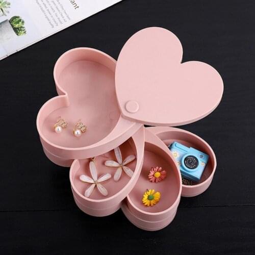 Jewelry Boxs Creative 4 Layers Rotatable Plastic Jewelry Container Case Earrings Ring Box Multi-Function Jewelry Storage Box Lov