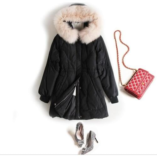 Women newest hooded medium duck down jacket with fox fur collar female fashion warm coat lady embroidery popular down clothes