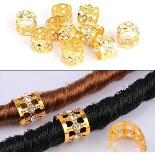 10Pcs Hair Dread Braids Gold Silver Color Micro Lock Tube Beads Adjustable Cuffs Clips For Braids Hair Accessories