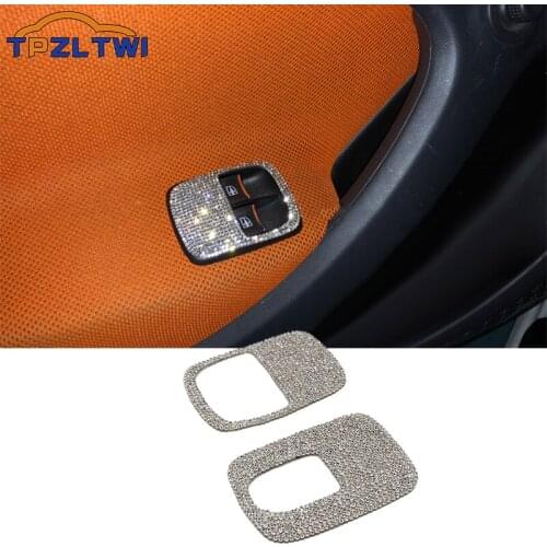 2x Crystal Car Armrest Door and Window Glass Switch Panel Decoration Stickers For Smart Fortwo Forfour 453 Interior Accessories
