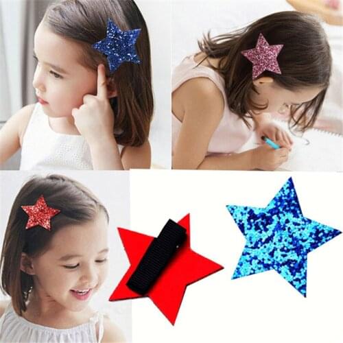 2Pcs/Set 5.5Cm/8.5Cm Korean Cute Star Glitter Hair Clips For Girls Kids Barrettes Princess Hair Pins Decorative Hair Accessories