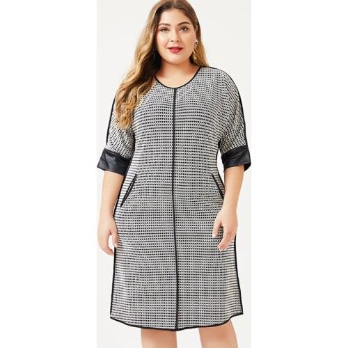 2020 Autumn womens Plus Size dress Houndstooth fashion Ladies femal elegant dresses woman party night 4XL 5XL 6XL