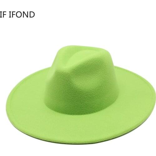 2021 Hot Sale Solid Classic 9.5CM Wide Brim Fedoras Cap Men Women Winter Autumn Panama Church Jazz Hat Sombrero Cap