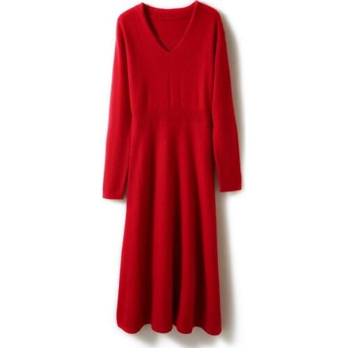 2021 woman winter 100% Cashmere sweaters autumn knitted Pullovers dresses High Quality Warm Female jumper V-neck clothing