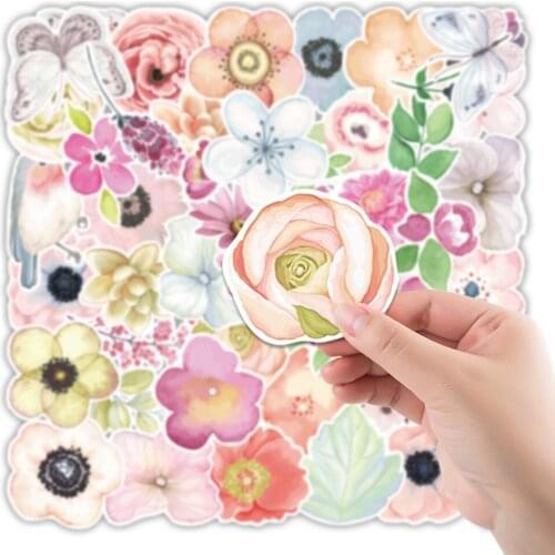 50PCS Mixed Plant Flowers Colorful Stickers Skateboard Laptop Guitar Scrapbooking PVC Toy Kids Gift Decals Graffiti Sticker F3