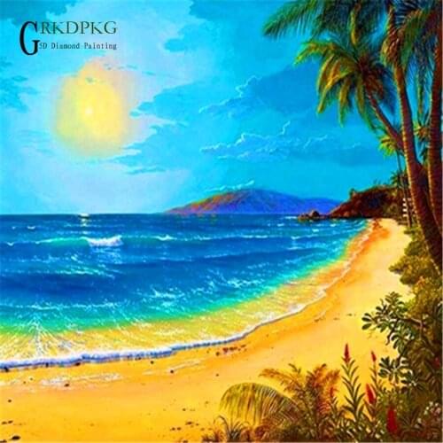 Seaside sunrise 5d diy diamond painting full square diamond embroidery Cross stitch pictures of rhinestones Wedding decoration