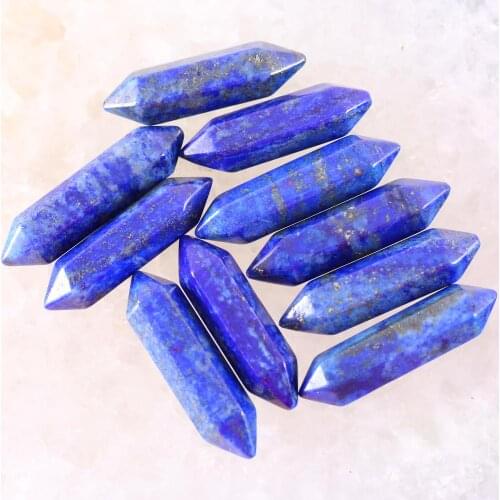8x32MM Natural Stones Blue Lapis Hexagonal Healing Pointed Reiki Chakra No Drilling Hole Beads Fit Pendant 5Pcs K389