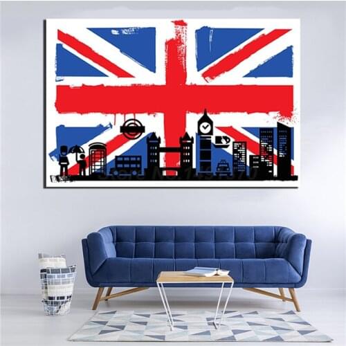 London Flag Of British With Big Ben Abstract Poster Painting On Canvas Bedroom Wall Art Decoration Pictures Home Decor