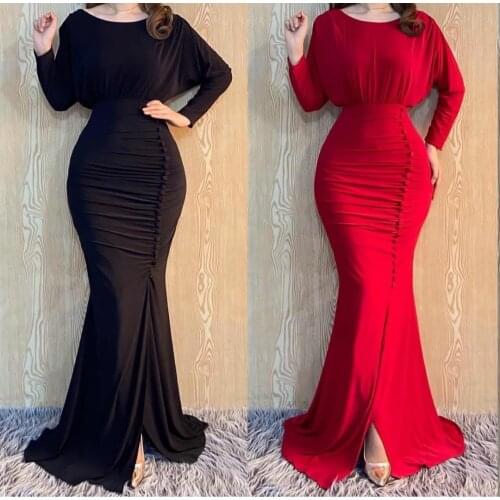 Elegant Mermaid Long Sleeve Satin Black Prom Dresses with Slit Zipper Back Robe De Soiree Floor Length Formal Party Gown
