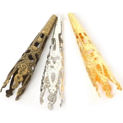 Free Shipping 50Pcs/lot Bugle Filigree Long End Bead Cap 40x8mm Gold Silver Bronze Dull Silver Wholesale