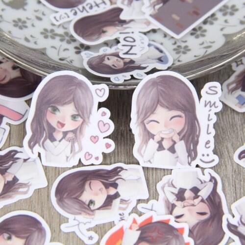 1 cutting stickers 40 cute little schoolgirl character Line expression handmade notebook to notebook album sticker