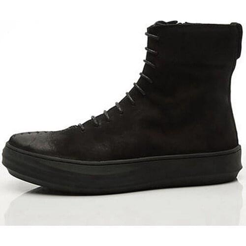 Luxury Handmade Vintage Retro Black Suede Leather Sewing Line Martin Boots Dark Trend Cowhide Men Boots