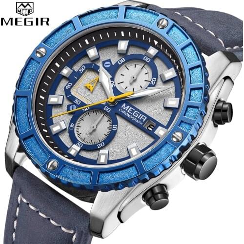 MEGIR Brand Watch Men Sport Quartz Clock Leather Luminous Waterproof Chronograph Wristwatch Mens Watches Relogio Masculino