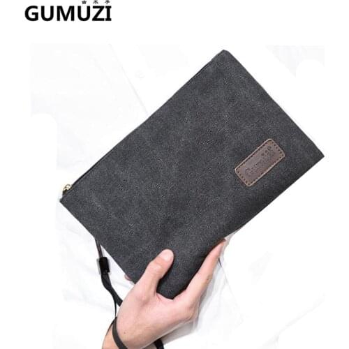 GUMUZI New Canvas Men clutch bag Fashion Business resistant and lightweight Wallet Casual Multifunction Purse Small Travel bags