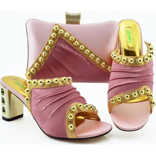 Italian Design Nigerian Hot Selling Fashion Shiny Rivet Decoration Streamer Modeling Style Party Ladies Shoes and Bag Set
