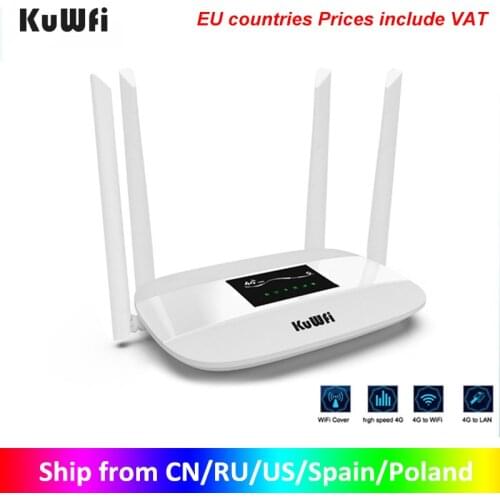 KuWFi Unlocked 4G LTE Wireless Router 300Mbps Indoor Wireless CPE Router 4Pcs Antennas With LAN Port&SIM Card Slot Up to 32users