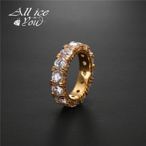 ALLICEONYOU 5mm Iced Out Fashion Luxury Hip Hop Jewelry High Quality Gold and Sliver-color Micro Paved Ring For Women Gift