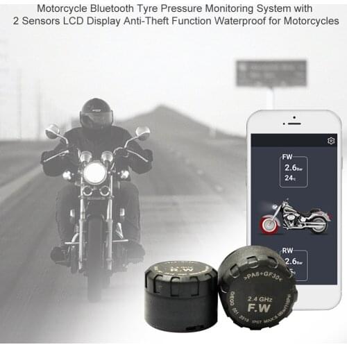 Motorcycle Bluetooth Tyre Pressure Monitoring System with 2 Sensors LCD Display Anti-Theft Function Waterproof for Motorcycles