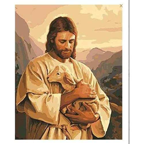 Full Diy square round Diamond Painting Priest hugs lamb Embroidery Cross Stitch unicorn Needlework Christmas gift