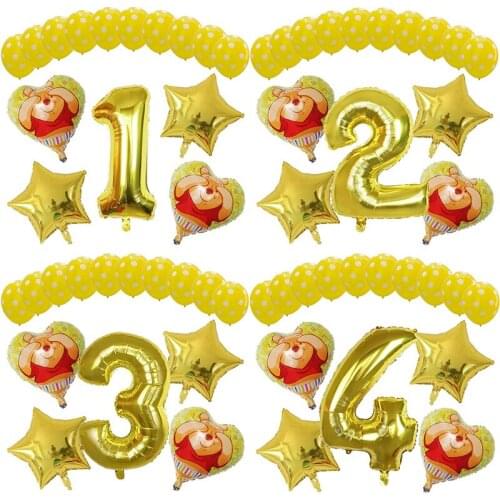 15pcs 18inch Cartoon Winnie Bear Foil Helium Balloons Set 30inch Number 1-9 Globos Happy Birthday Party Decorations Kids Gift