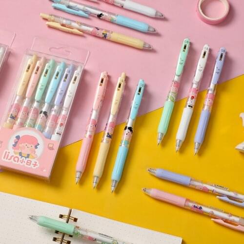 JIANWU 6pcs/set Kawaii Cartoon Girl Gel Pen set Candy Color 0.5mm Black Ink Press Gel Pen Simple Writing Pen School Supplies