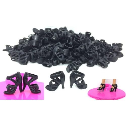 NK Wholesale 100 pairs/Set Doll Black Shoes Cute Heels Fashion Sandals For Barbie Doll High Quality Baby Toy 002 DZ