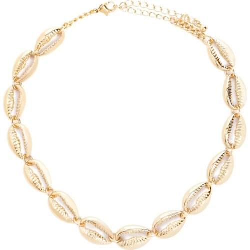 2019 New Gold Color Metal Shell Choker Necklace Women Exquisite Clavicle Chain Statement Necklace Collores Jewelry