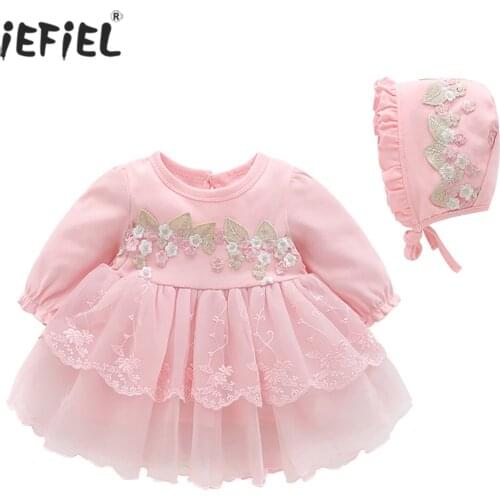Newborn Baby Girls 1st Birthday Dress For Kids Girls Wedding Party Princess Embroidered Mesh Tulle Tutu Baptism Dress 0 3 6 12M