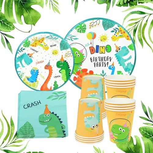 Dino Theme Disposable Tableware Dinosaur Theme Party Paper Plate/Cup/napkin For Baby Shower Kids Birthday Party Supplies