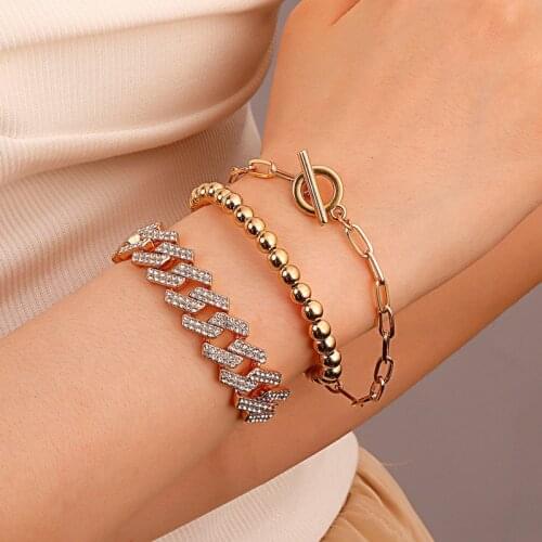 Punk Hip hop Zircon Cuban Thick chain bracelet trend ins style Snake bone chain Womens bracelets metal Multilayer Women jewelry