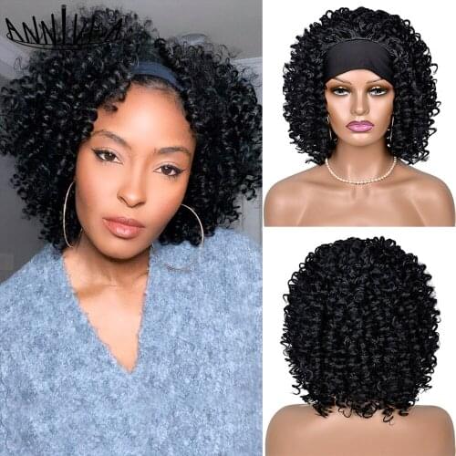 Headband Wig Afro Kinky Curly Wigs For Black Women Ombre Natural Glueless Synthetic Heat Resistant Hair For Daily Use Annivia