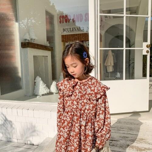 Spring New Baby Girls Dress 2021 Kids Korean Cute Floral Print Dress For Girl Toddler Clothes Girls Long Sleeve Princess Dress
