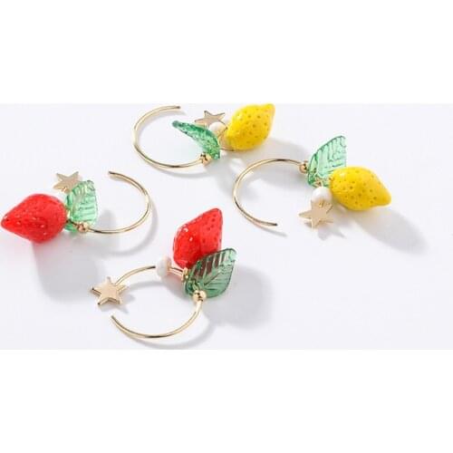 Origin Summer Korean Fashion Star Lemon Strawberry Dangle Earring for Women Femme Party C Shape Fruit Gold Metal Earring Jewelry