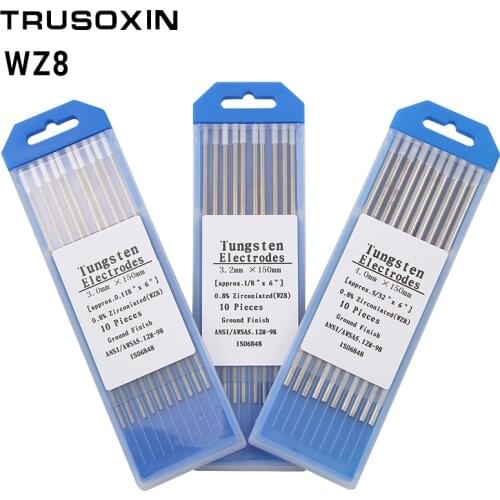WZ8 Tungsten Electrode Tig Rod 1.0/1.6/2.0/2.4/3.0/3.2/4.0MMx150mm(6")White Head 0.8% Zirconiated Tungsten Electrode Welding Rod