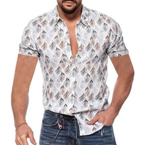 Men Summer Shirt Beach Style Green Leaves Printed Hawaiian Shirts Casual Short Sleeve Turn Down Collar Blouses Tops Camisa Homme