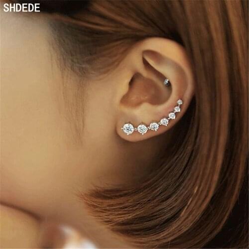 SHDEDE 925 Sterling Silver Stud Earrings Fashion Party Jewelry Korean Zirconia Bride Wedding Ear Cuff Not Allergic -WH 12