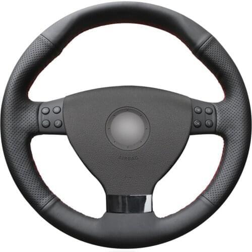 Hand-stitched Black PU Faux Leather Custom Car Steering Wheel Cover for Volkswagen VW EOS MK5 2005 2006 2008