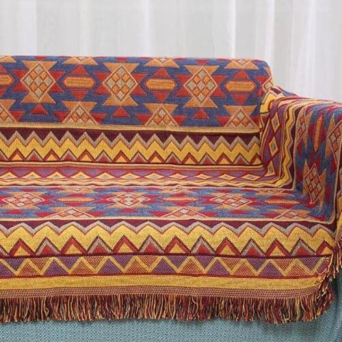 Thick Throw Blanket Geometric Print Bedspread Sofa Bed Blanket Bohemian Sofa Towel Cotton Three-layer Travel Office Nap Blankets
