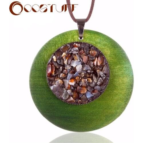 Vintage Jewelry women necklace Long Rope Chokers Wooden with Stones pendant necklaces & pendants Statement Jewellery Suspension