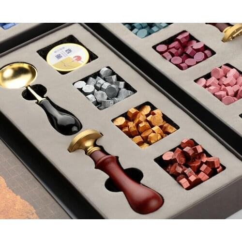 Vintage Octagonal Sealing Wax Tablet Set with Spoon Sealing Stamp for DIY Scrapbooking Wedding Decorative Invitation Sealing
