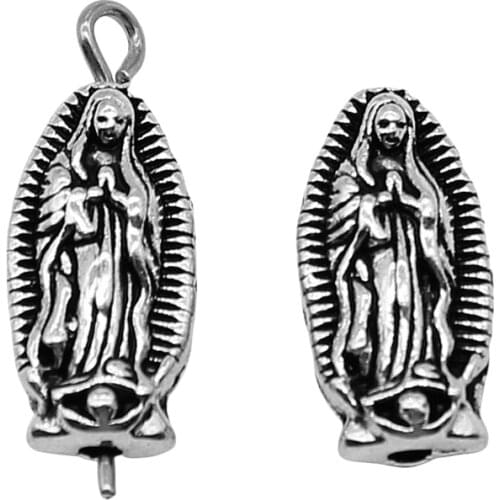 WYSIWYG 10pcs Double Sided Virgin Mary Beads Diy Jewelry Findings Accessories Charms Antique Silver Color 8x15mm