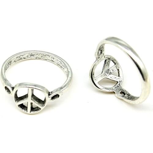 WYSIWYG 20pcs Antique Silver Color Simple Peace Sign Peace Symbol Rudder Heart Rings For Girls Women Jewelry Gift