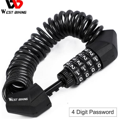 WEST BIKING Portable Helmet Lock 4 Digit Password Mini Anti-theft Bicycle Lock For Motorcycle Bicycle Scooter Cycling Cable Lock