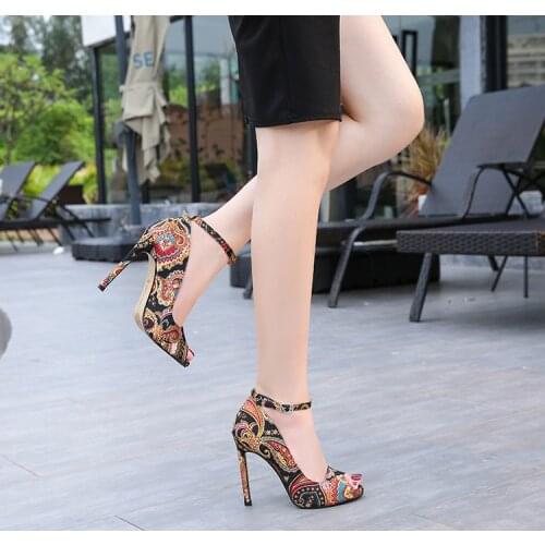 2021 New Fashion High Heels For Women With Ethnic Design Stiletto Fish Mouth Sexy Shoes